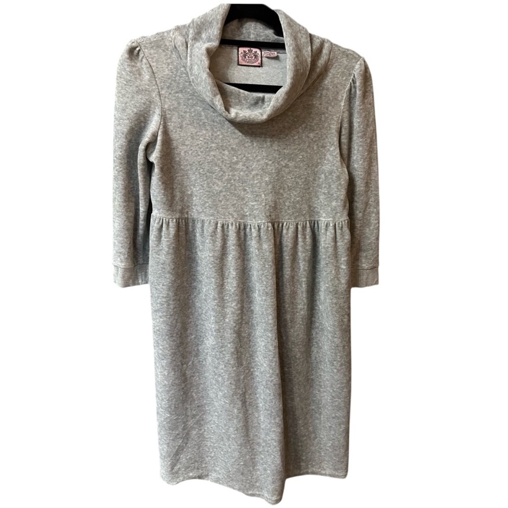 Vintage Y2K Juicy Couture Gray Velour Cowl Neck Empire Waist Dress Size M
